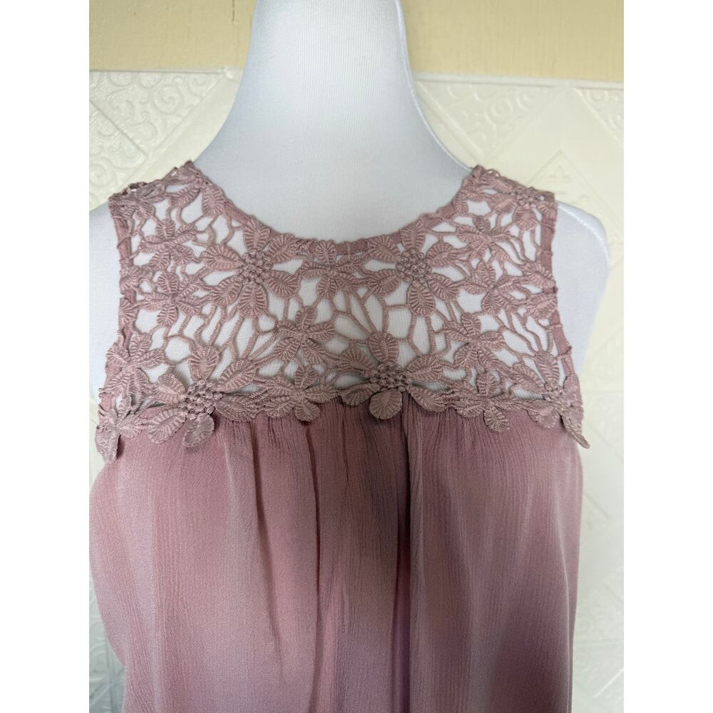 SKU2569 Vanity Women's Size Medium Rose Pink Crochet-Trim Blouse - Picture 8 of 9